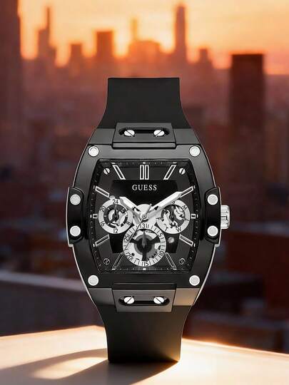 Guess Đồng hồ thạch anh đa chức năng dành cho nam, mặt đen, kiểu dáng thường ngày, phù hợp với phong cách đường phố và thể thao, thời trang và sành điệu, một món quà lý tưởng cho nam giới và bạn trai.