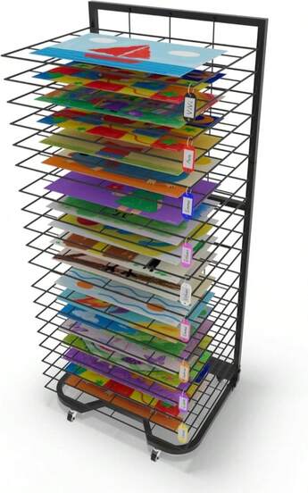 Estantería de secado de arte Xstermism para el aula, estantería de secado de pintura con ruedas y 19 estantes extraíbles, estantería de almacenamiento de arte metálica para estudios de arte, escuelas