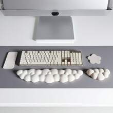2pcs/Set Cloud Keyboard Wrist Rest Kit, Including Non-Slip Base Cloud Wrist Rest, Desk Phone Mat, Flower Coaster, PU Leather Keyboard Wrist Pad With Ergonomic Memory Foam, Suitable For Computer, Laptop, Office, Gaming, White - Multicolor - View 5