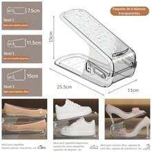 CYPNOrganizador de Zapatos Apilable6 Piezas ranuras ajustables para zapatos apilador de zapatos de doble capa Con textura antideslizante organizador para ahorro de espacio para estantes del ArmarioFashion - Transparente - Ver 3