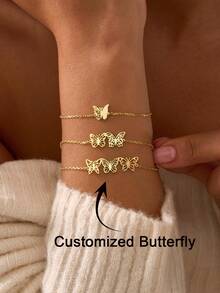 定制蝴蝶手链，多只蝴蝶手链，女士手链，送给妈妈的家庭手链，个性化珠宝礼物，母亲节礼物，妈妈项链，送给妈妈的有意义的礼物，个性化名字珠宝，秋季时尚，复古，男女皆宜，简约，休闲 - 彩色 - 查看 3