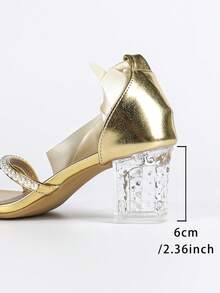 Women's Ribbon & Pearl Decor Chunky Heel Square Toe Lace-Up Sandals, Elegant Bridal Style, Suitable For Brides In Summer, Gold Color,Block Heels - Gold - View 8