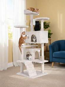 Tree Tower Indoor Cats, 53.9in Multi-Level Furniture Activity Center, House With Sisal Scratching Post, Large Dual Condo, Climbing Ladder, Plush Toy Kitten - 灰燼 - 查看 6