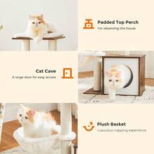 FEANDREA Árbol pequeño para Gatos para Gatitos Torre Moderna para Gatos de Interior condominio para Gatos con Postes rascadores Cojines Lavables extraíbles marrón rústico UPCT122X01 - como en la foto - Ver 8