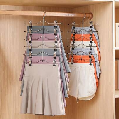 1 قطعة رف غسيل قابل للتعديل 4 طبقات، رف تجفيف قابل للطي من الفولاذ المقاوم للصدأ، مع مشابك لتوفير المساحة لتعليق البنطلونات الكاجوال والملابس الداخلية والسترات والشورتات والجينز والمناشف