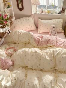 Bộ ga trải giường 3 món bằng polyester in họa tiết hoa tối giản, phù hợp cho phòng ngủ tập thể nam/nữ, có khóa kéo, dùng được cả bốn mùa, mềm mại và thoáng khí, phù hợp với giường ký túc xá, giường đơn, giường đôi, giường cỡ lớn, có thể giặt máy (1 vỏ chăn, 2 vỏ gối, không kèm ruột chăn) - Nhiều màu - Xem 3