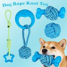1pc/2pcs Colorful Handmade Woven Rope Dog Toys, Cute Cartoon Animal Shapes Like Bear, Octopus, Duck, Giraffe, Lobster, Puppy, Elephant To Attract Pet's Attention, Durable, Chew Resistant, Stress Relief, Teeth Cleaning, Oral Care, Interactive Rope Toys, Pet Gifts, Pet Supplies - Multicolor - View 1