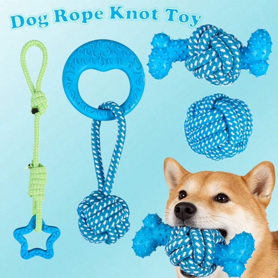 1pc/2pcs Colorful Handmade Woven Rope Dog Toys, Cute Cartoon Animal Shapes Like Bear, Octopus, Duck, Giraffe, Lobster, Puppy, Elephant To Attract Pet's Attention, Durable, Chew Resistant, Stress Relief, Teeth Cleaning, Oral Care, Interactive Rope Toys, Pet Gifts, Pet Supplies - Multicolor - View 1