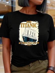 RMS  White Star Line Kreuzfahrtschiff Retro Vintage Kinder T-Shirt Damen T-Shirt Grafik T-Shirts Crop Tops Outfits Tops T-Shirt QVAB - Schwarz - Übersicht 1