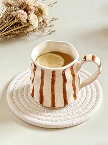 1pc Ins-Style Striped Ceramic Mug, Dishwasher & Reusable, 400ml Coffee Cup, Suitable For Living Room/Bedroom/Office, Ideal Gift For Family, Friends, Couples, Couple, Children, Suitable For Holidays Like Valentine's Day, Spring Festival, Father's Day, Mother's Day, Teacher's Day, New Year, Qixi Festival, National Day, Children's Day, Women's Day - Multicolor - View 9
