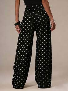 Polka Dot Jeans Women Low Rise Cute Baggy Jeans Y2k Straight Wide Leg Boyfriend Denim Pants Streetwear - 黑色 - 查看 4