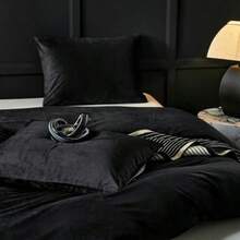Black Velvet Duvet Cover Queen Size Flannel Duvet Cover Bedding Sets 3pcs Ultra Soft Luxury Textured Modern Crystal Velvet Duvet Covers With Zipper Closure Black Queen - Black+King - View 6