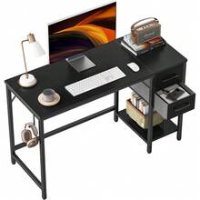Computer Desk With 2 Drawers, 40 Inch Small Home Office Desk With Storage Study Writing Table, Modern Black - 現代黑 - 查看 1