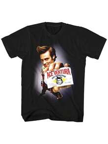 Men'S T-Shirt Displaying The Movie Poster Of Ace Ventura: Pet Detective, Highlighting Jim Carrey'S Well-Known Calling Card Design, Complete With Its Iconic Style. - Black - View 1