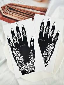 2 Pieces Floral Vine Pattern Tattoo Stencils – Exquisite Hollowed-Out Designs With Delicate Textures For Personalized DIY Temporary Tattoos, Reusable, Suitable For Party & Daily Body Decoration, Helps Easily Create Custom Temporary Tattoo Looks - Black - View 9