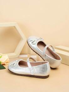 Chaussures plates style princesse avec décoration de nœud mignon pour filles, convient pour les représentations et événements de danse pour enfants, printemps/automne - Argent - Voir 5