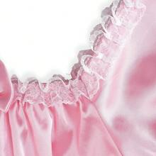 Satini Lingerie Satin  Babydoll Ruffles Frilly Lace Slip Nightwear Dress - Baby Pink - View 7