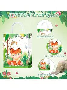 1/6/12/20 unidades de sacolas de lembrancinhas com estampa de animais da selva, com alças, para lembrancinhas de doces com tema de animais do zoológico, presentes para festas temáticas de selva, para casamentos e aniversários. - Multicolorido - Ver 2