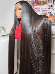 NATAN 26" Straight HD Lace Front Wig 130% Density 13x4 Sheer Lace With Hair - Natural Black Layered Synthetic Hair For, Unisex & All Ethnicities, Synthetic Lace Front Wig, Versatile Hairpiece | Sleek Hairpiece - Natural & Black - View 7