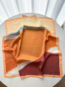 1pc Imitation Silk Simple Checkerboard Print 70cm Square Scarf, Men's Bandana, Versatile Neck Scarf, Sun Protection - Coral Orange - View 3