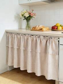 1pc Farmhouse Style Double Layer Cafe Curtain - Light Brown Linen Fabric, Double Layer Design, Suitable For All Seasons, Bohemian Style Short Window Curtain, Applicable For Living Room, Kitchen, Bathroom Window Decor - Light Brown - View 8