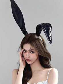 1pc Valentine's Day Rabbit Ear Headband, Chic Faux Leather Headpiece, Sexy Bunny Girl Cosplay Photo Prop, Women Hair Accessory, Hair Band, Hair Hoop - Black - View 5