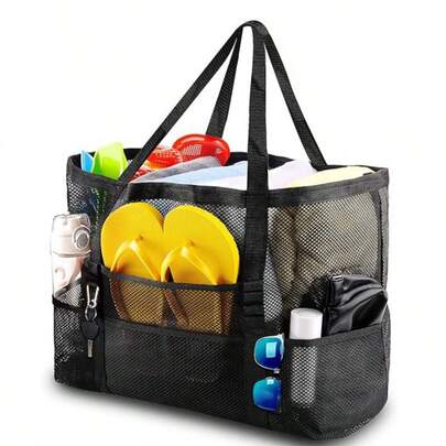 Oversized Mesh Beach Tote - Durable PVC, Folds For Portability, Perfect For Pool, Boat, Toys, And Vacation Essentials