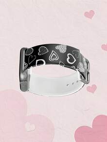 黑色背景涂鸦白色爱心男女通用时尚硅胶表带，兼容 38mm 40mm 41mm 42mm 44mm 45mm 49mm，兼容 Series Ultra/SE/11/10/9/8/7/6/5/4/3/2/1 - 彩色 - 查看 5