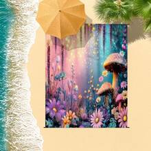 1pc 185*235CM Floral, Mushroom & Plant Printed Waterproof & Sand-Proof Extra Large Beach Blanket, Suitable For 2-3 People Outdoor Leisure Beach, Camping, Picnic, Lightweight & Durable - Multicolor - View 4