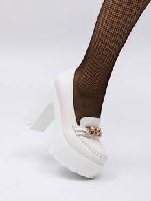 Giày lười nữ mới, đế dày, đính đá lấp lánh, kiểu dáng slip-on, thích hợp cho đi làm hàng ngày, dự tiệc, dạ hội, mọi mùa. - trắng - Xem 6