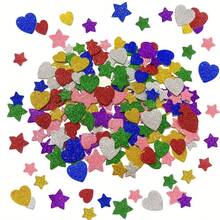 150pcs Glitter Foam Stickers - Self-Adhesive Multi-Color Stars And Mini Hearts, Shiny Vinyl Craft Supplies For Cards, Home Decor And Art Projects, Card Decorations | Vibrant Decorations | Self-Stick Design, Cute Stickers - Multicolor - View 5
