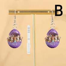 2pcs Easter Novelty Earrings, 2D Flat Cute Rabbit Design Acrylic Earrings - Multicolor - View 4