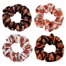 Satin Scrunchie Football Basketball Print Ponytail Hair Tie Fashion Hair Flower Elastic Band - Hình tròn màu trắng có chữ "soccer" (bóng đá) - Xem 3