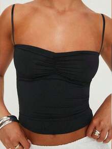 Women's Summer Foldable Top, Solid Color - Black - View 6