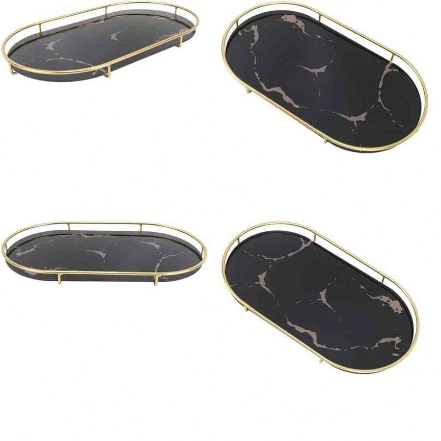 Bandeja Organizadora Ovalada Para Bao Accesorio Decorativo Tocador Organizador De Cosmticos Y Aporta Jabn Toallas Servilletas Para Mostrador - base negra - Ver 1