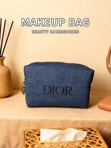 Dior Bolsa de cosméticos negra, estuche para lápices, bolsa de almacenamiento, bolso de mano, terciopelo con lentejuelas de lienzo - Azul - Ver 5