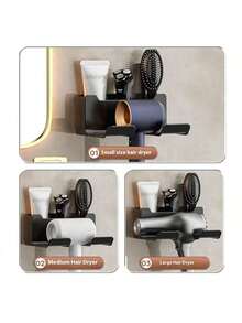 1pc Hole-Free Hair Dryer Holder, Universal Hair Dryer Rack, Plastic Bathroom Wall Mount, Hair Dryer Organizer, Multi-Function Rack, Home Bathroom Accessory, School Dorm Bathroom, Beside Sink Wall Mounted Hair Dryer Bracket And Bathroom Storage Rack - Durable Plastic Storage Rack, Stylish Design, Suitable For Tidy And Fashionable Bathroom Organization, Bathroom Storage And Holding - Multicolor - View 8