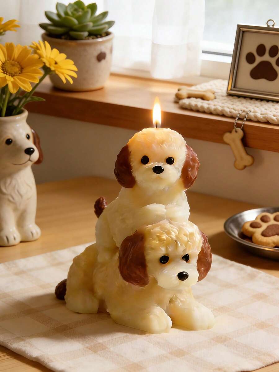 1pc 3D Stackable Teddy Dog Silicone Mold - Soft Pink Reusable Easy Demold For Candle/Resin/Gypsum/Cement Candle Mold Home/Desk Decor Handmade Gift Craft Enthusiast