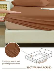 2/3件套纯色床笠，9.85英寸/25厘米深口袋床垫保护套，柔软透气，适用于单人床、双人床、大号床、特大号床，可机洗，通过Oeko-Tex认证，摩卡棕色 - 摩卡棕 - 查看 5