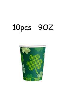 30pcs St. Patrick's Day Clover Theme Party Supplies Set - Green Clover And Plaid Pattern Disposable Paper Plates And Cups | Suitable For St. Patrick's Day Celebrations, Irish Themed Parties And Lucky Theme Parties Holiday Tableware | Various Clover Patterns And Diamond Border Decorations, Ideal For Party Favors, Home Party Decorations And Holiday Occasions - Multicolor - View 5