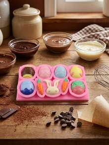 1/2pcs DIY Fondant Cake Baking Molds: Rabbit, Carrot, Easter Egg, Chocolate Cookie Silicone Molds - Pink - View 5