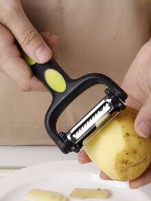 1pc 3-In-1 Rotary Peeler, One-Click Switch Between Flat Blade/Serrated Blade/Julienne Slicer, Ergonomic Stainless Steel Multifunctional Fruit & Vegetable Peeler, And Easy To Use For Soft And Hard Produce, Creative Kitchen Tool - Multicolor - View 5