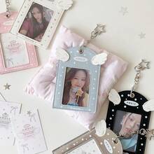 Angel-Themed Multi-Color Card Holder, Featuring Wing & Star Elements, Adorable Star-Shaped ID Badge Holder, Keychain Card Pouch For Students - Multicolor - View 9