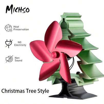 MICHSO 5-Blade Heat Powered Stove Fan Christmas Tree Log Wood Burner Efficient Home Heat Distribution Fireplace Fan