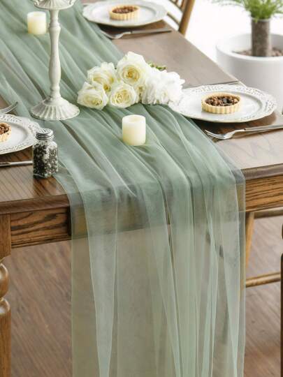 1 pieza Camino de mesa de malla transparente de unicolor, decoración exterior de tul transparente, romántico para boda, banquete, decoración de mesa, arco, arco de jardín, fiesta de novia (múltiples colores disponibles), perfecto para boda, fiesta, decoración del hogar, gran regalo