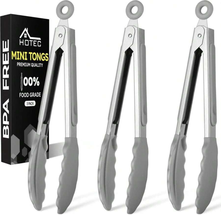 Hotec Silicone Kitchen Tongs For Cooking 9-Inch Serving Tongs With Silicone Tips, Set Of 3 (Gradient Blue) - ColorF - 查看 1