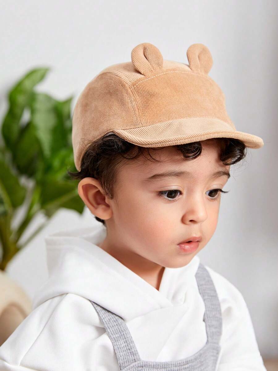 TUTUYA Baby Velvet Ear Baseball Cap, Toddler Brimmed Hat, All Season Children Outdoor Sun Hat, Solid Color Simple Versatile Soft Brim Cap - Brown - View 1