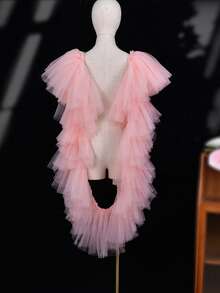 1 pièce Châle long en mousseline de soie rose à volants multicouches, accessoire de robe de soirée de style européen et américain à la mode, convient pour l'hôtesse, les représentations, les événements formels, les galas, la photographie, les tenues de la Saint-Valentin - Rose saumon - Voir 10