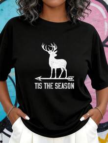 Das ist die Jahreszeit Lustiges Hirsch Bogen Jagd T-Shirt Damen T-Shirt Grafik T-Shirts Crop Tops Outfits Tops T-Shirt 628J - Schwarz - Übersicht 8