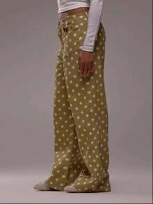 Polka Dot Jeans Women Low Rise Cute Baggy Jeans Y2k Straight Wide Leg Boyfriend Denim Pants Streetwear - 卡其色 - 查看 5